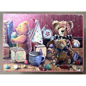 Vintage Pink Teddy Bear Musical Jewelry Box With Mirror & Rotating Bear Figurine